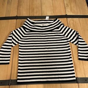 Striped Ribbed Cowl Neck Sweater Women’s Medium Black White 3/4 Sleeve Cozy